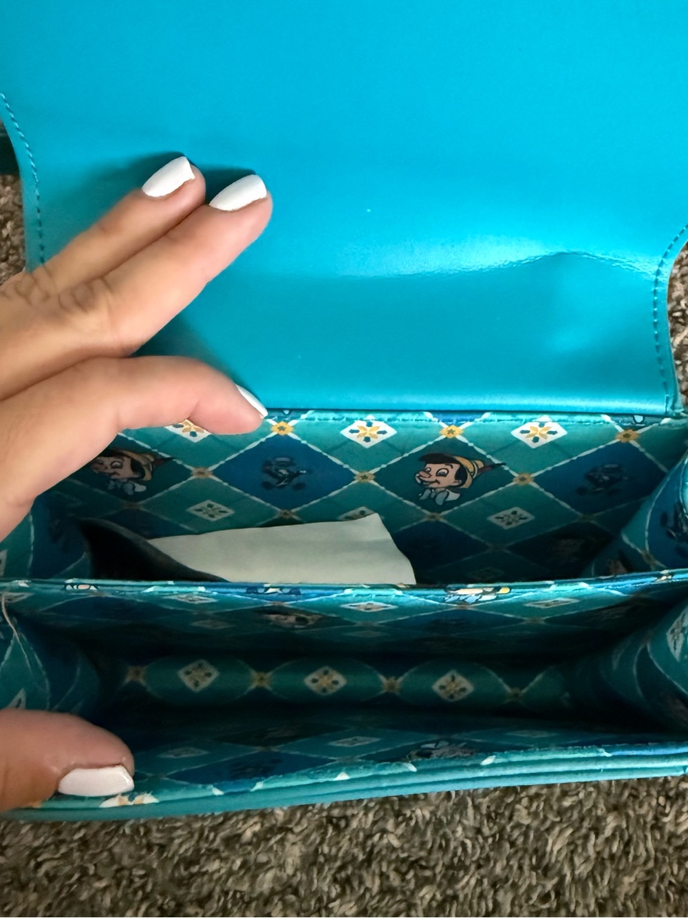 Loungefly Teal Pinocchio Illustration Crossbody Bag - Picture 3 of 4